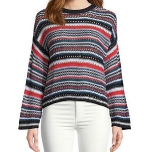 BB Dakota Striped Open Knit Crew Neck Sweater